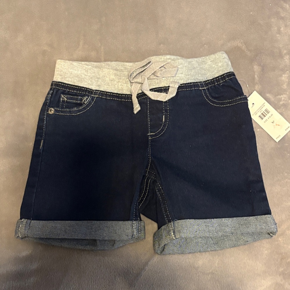 Justice Dark Blue Denim Shorts with Gray Waistband